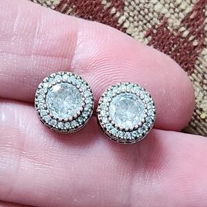 Elegant Brass and Silver Tine Rhinestone Stud Earrings